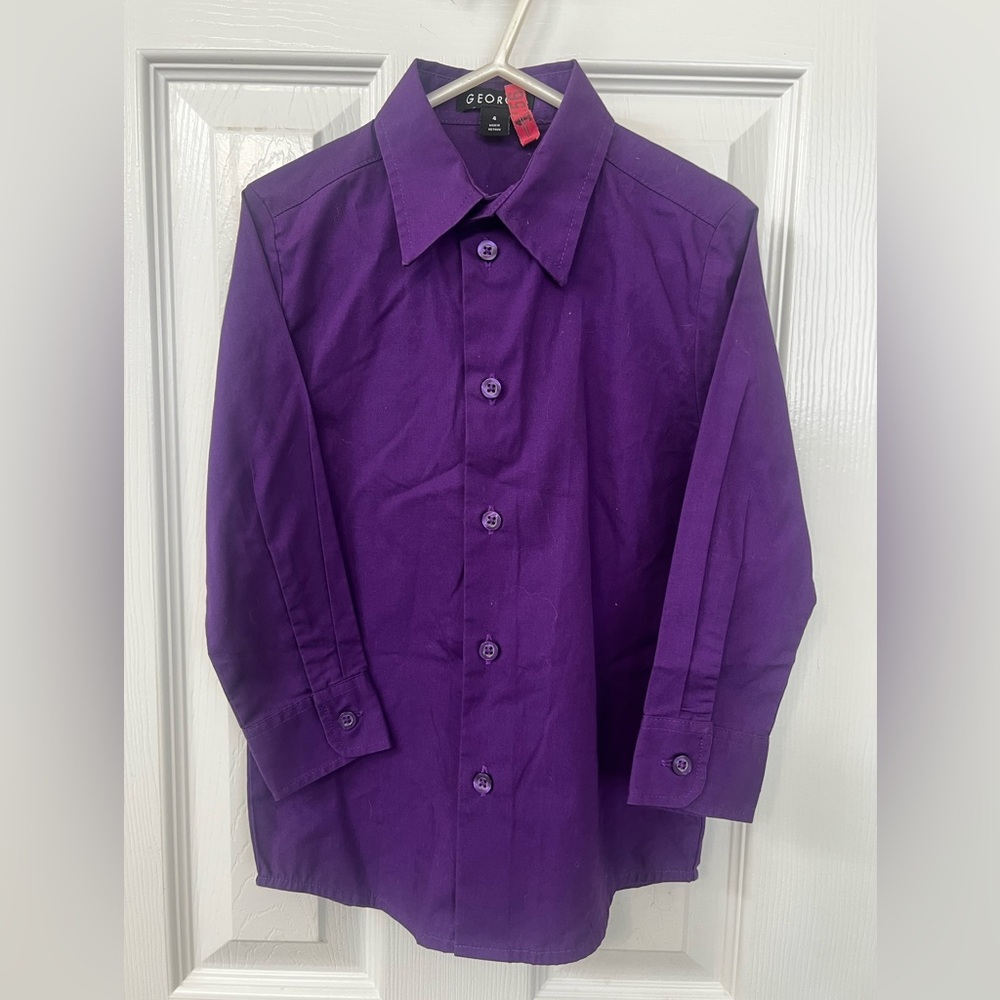 George Boys Size 4 Deep Purple L/S button down Dress Shirt